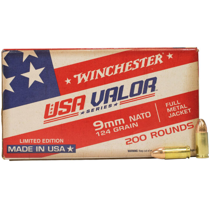 Winchester USA Valor 9mm Luger Ammunition 200 Rounds FMJ 124 Grains USA9NATOW