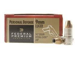 Federal Premium Personal Defense Ammunition 9mm Luger 147 Grain Hydra-Shok Jacketed Hollow Point Box of 20