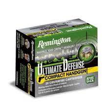 Remington Ultimate Defense Compact Handgun Ammunition 9mm Luger 124 Grain Brass Jacketed Hollow Point