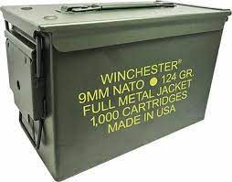 Winchester NATO Ammunition 9mm Luger 124 Grain Full Metal Jacket Ammo Can of 1000 (20 Boxes of 50)